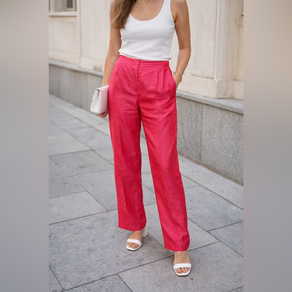 Vintage Finity Pink Silk Pants Ankle Slit Size 4 Lightweight